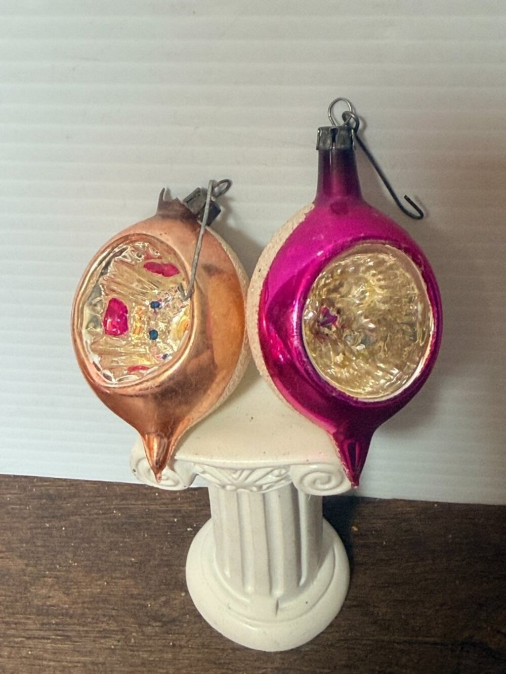 2 VTG Mercury Glass Ornament Teardrop Indent Poland  3" / 3.5"